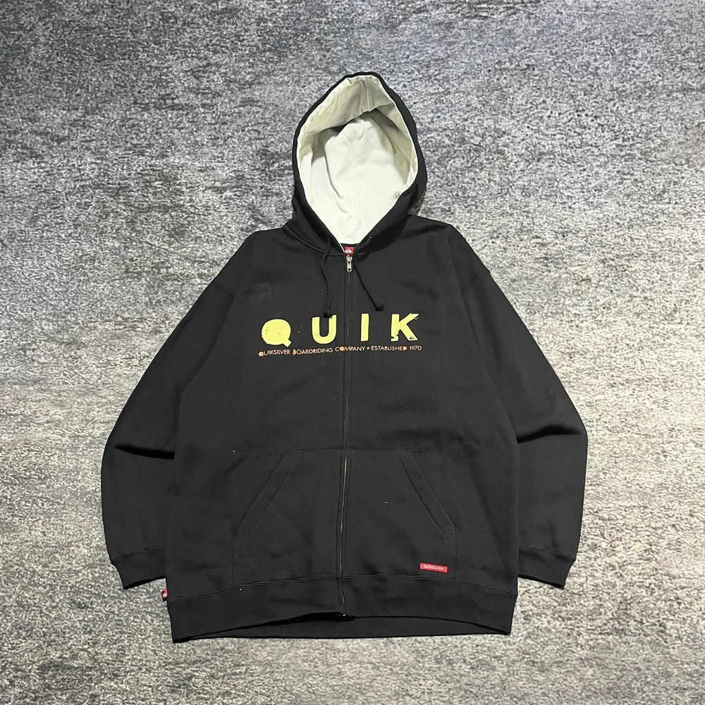 Quiksilver Zip Up Hoodie Black XL Vintage Y2K Grunge Skater Spellout NEW‎